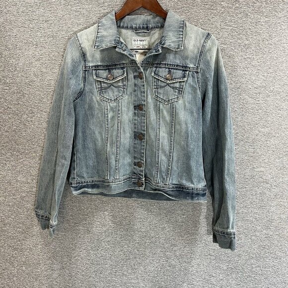 Old Navy Denim Jean Jacket Women Size Medium Blue Button Up 100% Cotton Trucker - Picture 11 of 12